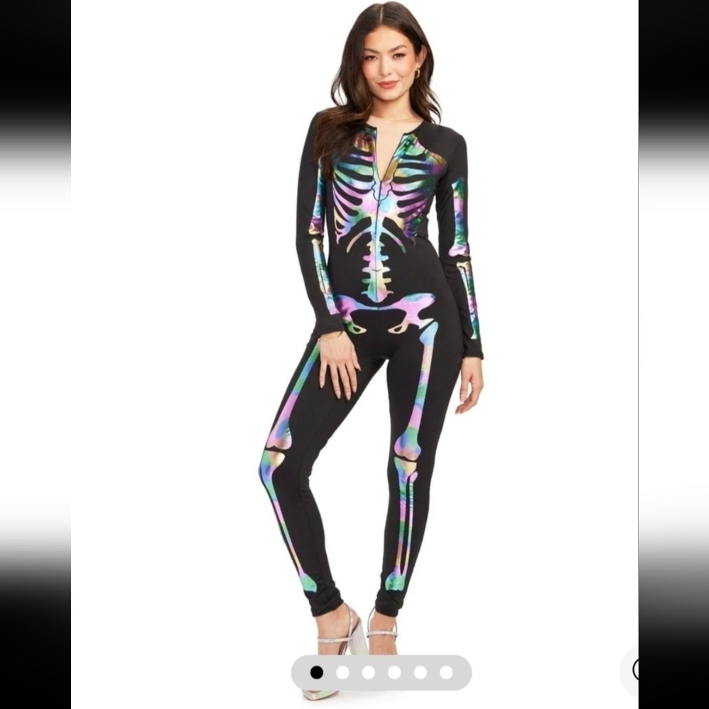 NWT! Tipsy Elves Iridescent Skeleton Bodysuit Costume, Size XS -$79.95
